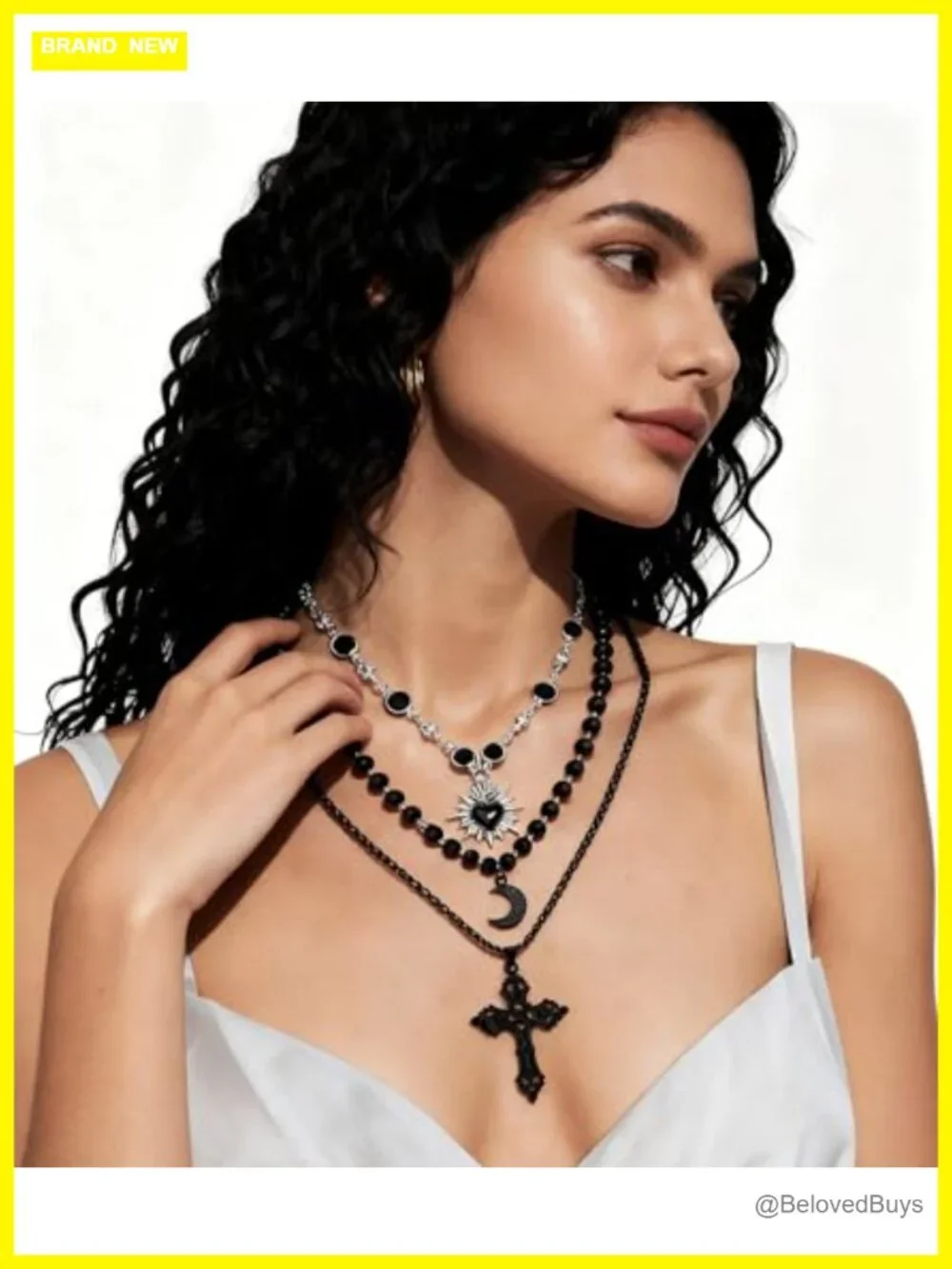 Gothic Layered Pendant Necklace Set Sun Moon Cross Titanium Steel Alloy